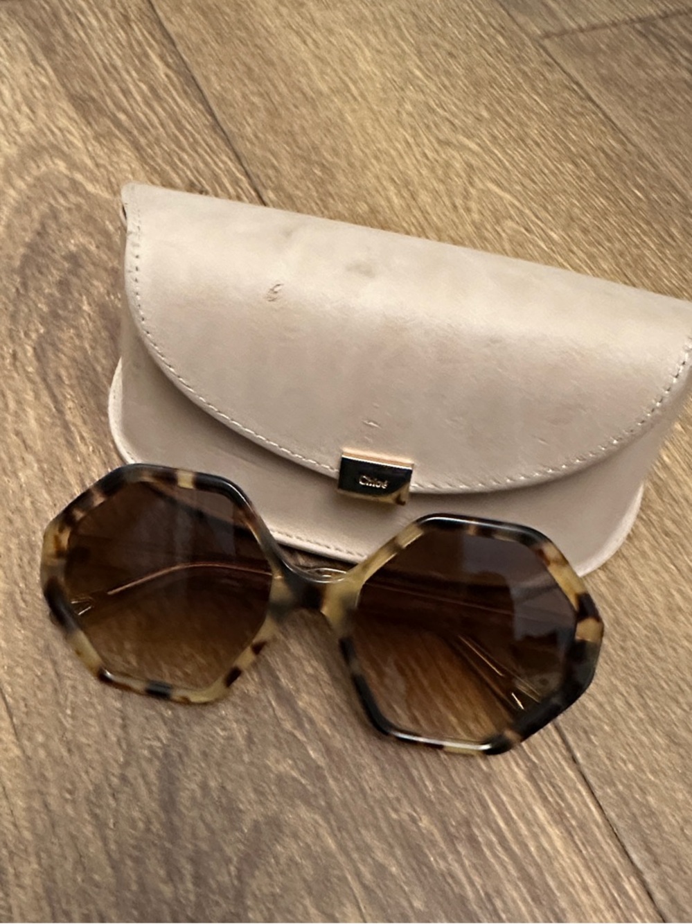 Chloe Tortoiseshell Octagon Sunglasses with Cream Case
